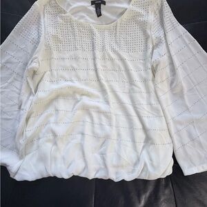 Alfani White Stud-Embellished Long Sleeve Blouse